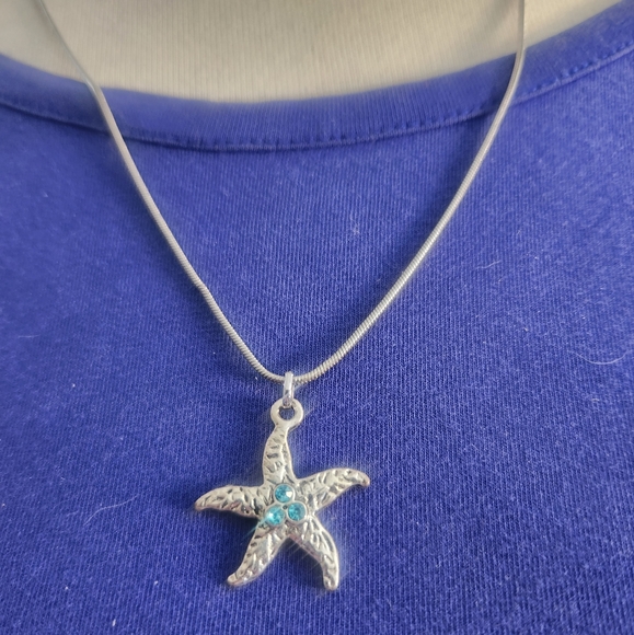 20" Silver Tone Snake Chain Rhinestone Starfish Necklace Tony Alexander Jewelry - Picture 3 of 3
